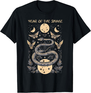 Celebrate Chinese New Year of the Snake 2025 Moon Butterfly T-Shirt - T-Shirt | Black