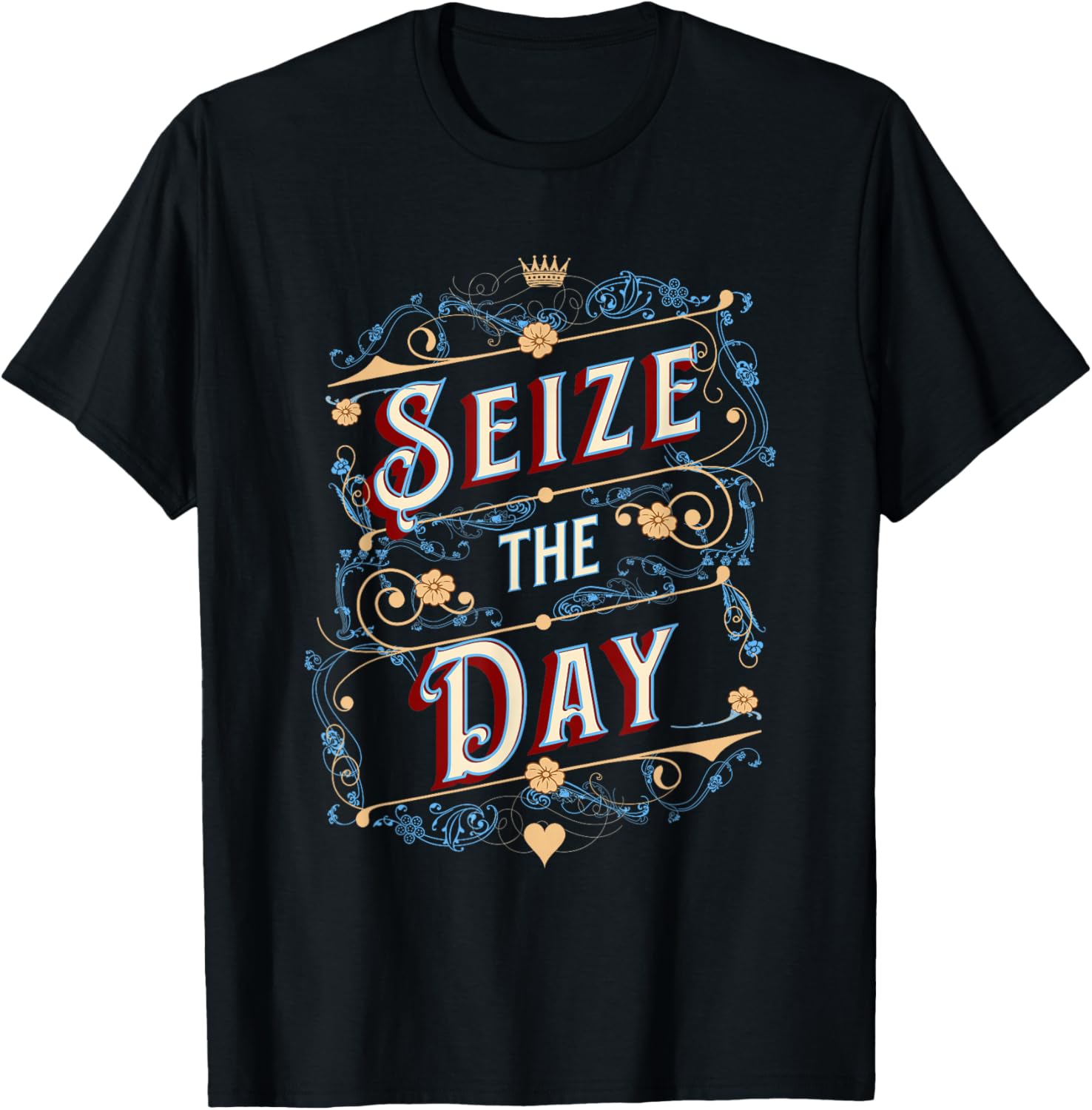 Seize the Day Motivational Quote Vintage Typography Design T-Shirt - T-Shirt | Black