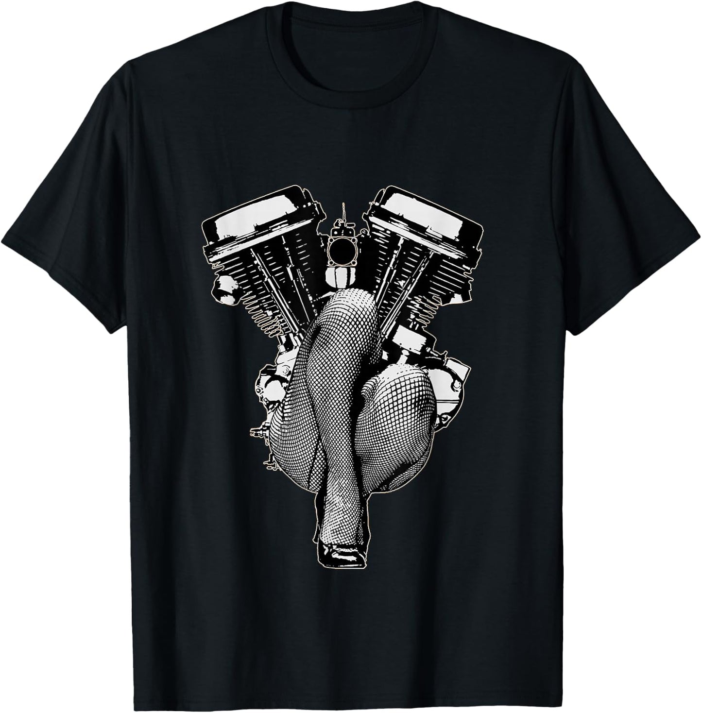 Ultra Sexy HD Panhead Pinup Motorcycle Lets Biker Gear VTwin T-Shirt - T-Shirt | Black