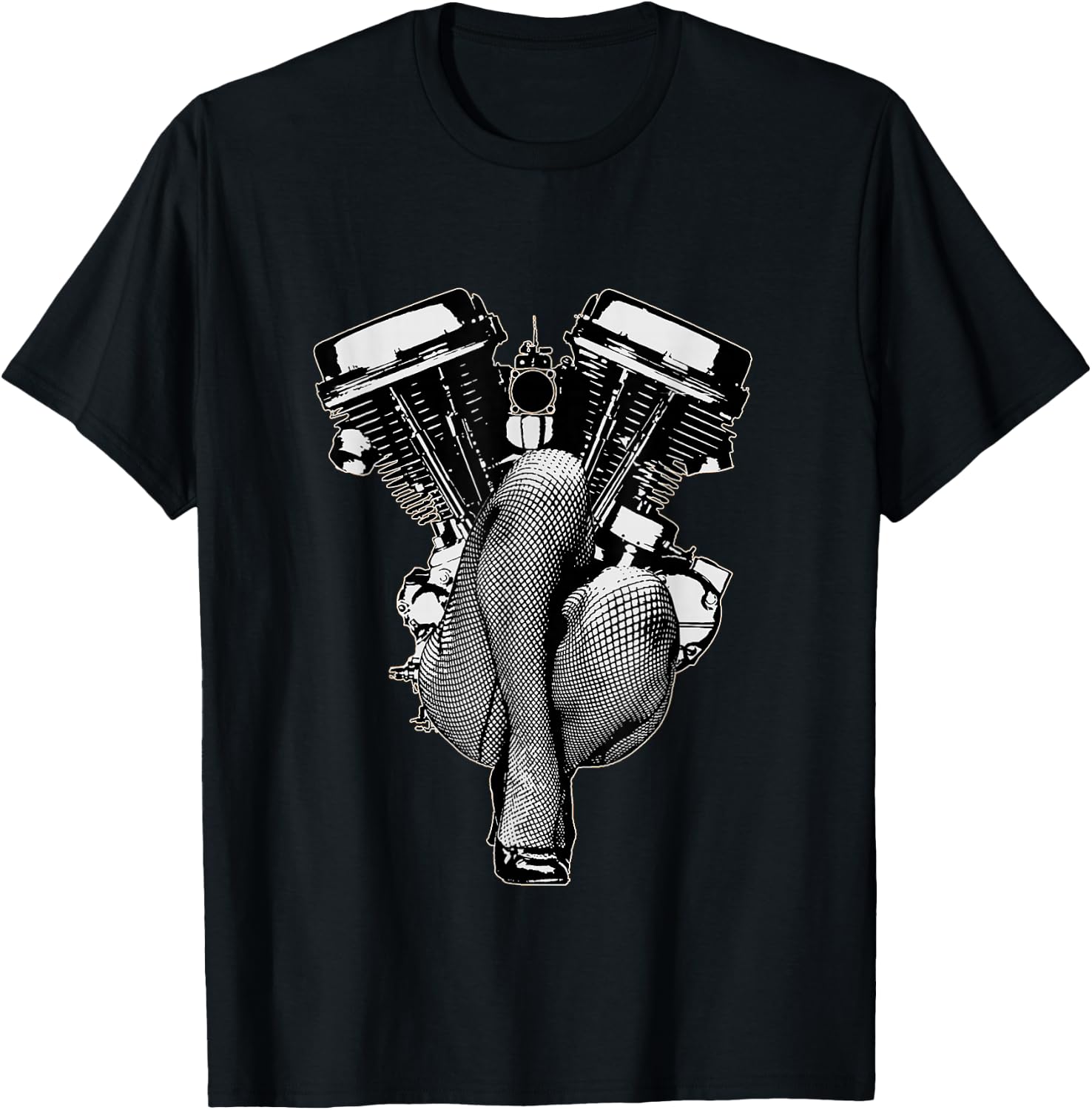 Ultra Sexy HD Panhead Pinup Motorcycle Lets Biker Gear VTwin T-Shirt - T-Shirt | Black