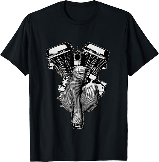 Ultra Sexy HD Panhead Pinup Motorcycle Lets Biker Gear VTwin T-Shirt - T-Shirt | Black