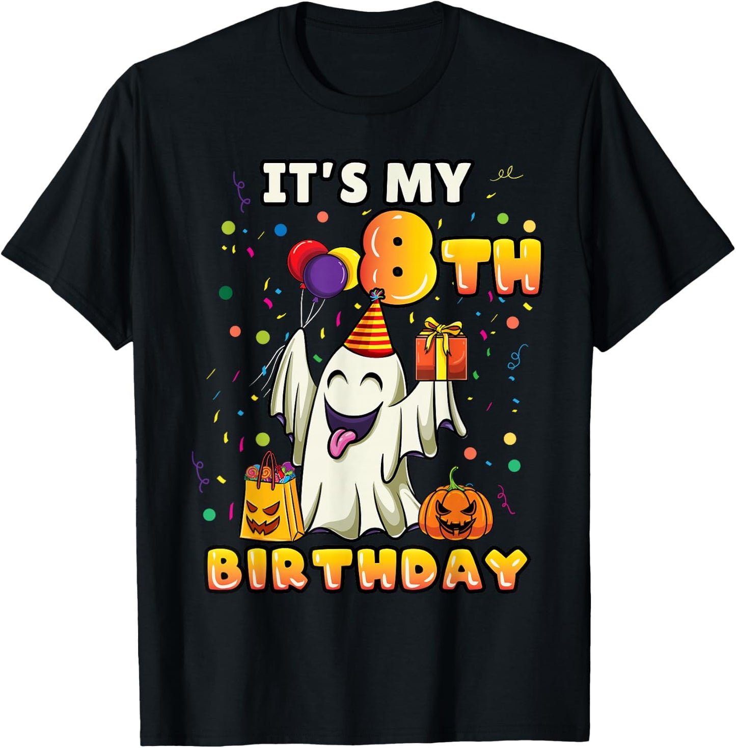 Its My 8th Birthday Ghost Halloween Kids T-Shirt - T-Shirt | Black