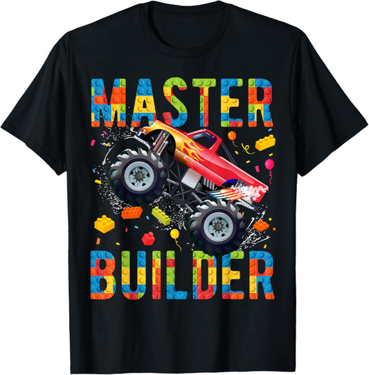 Master Builder Building Blocks Monster Truck T-Shirt - T-Shirt | Black