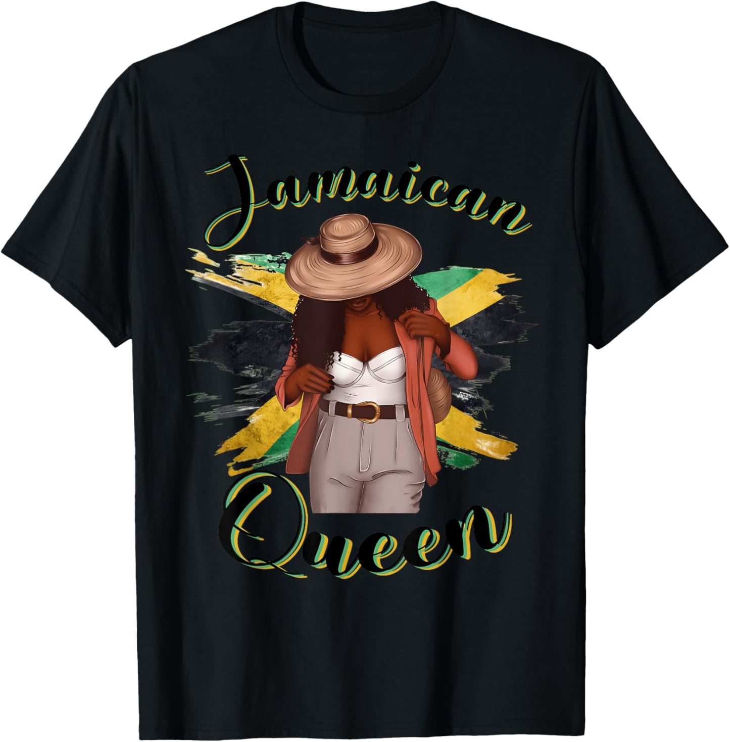 Proud Jamaican Melanin Queen Jamaican Afro Girl Jamaica Flag T-Shirt - T-Shirt | Black