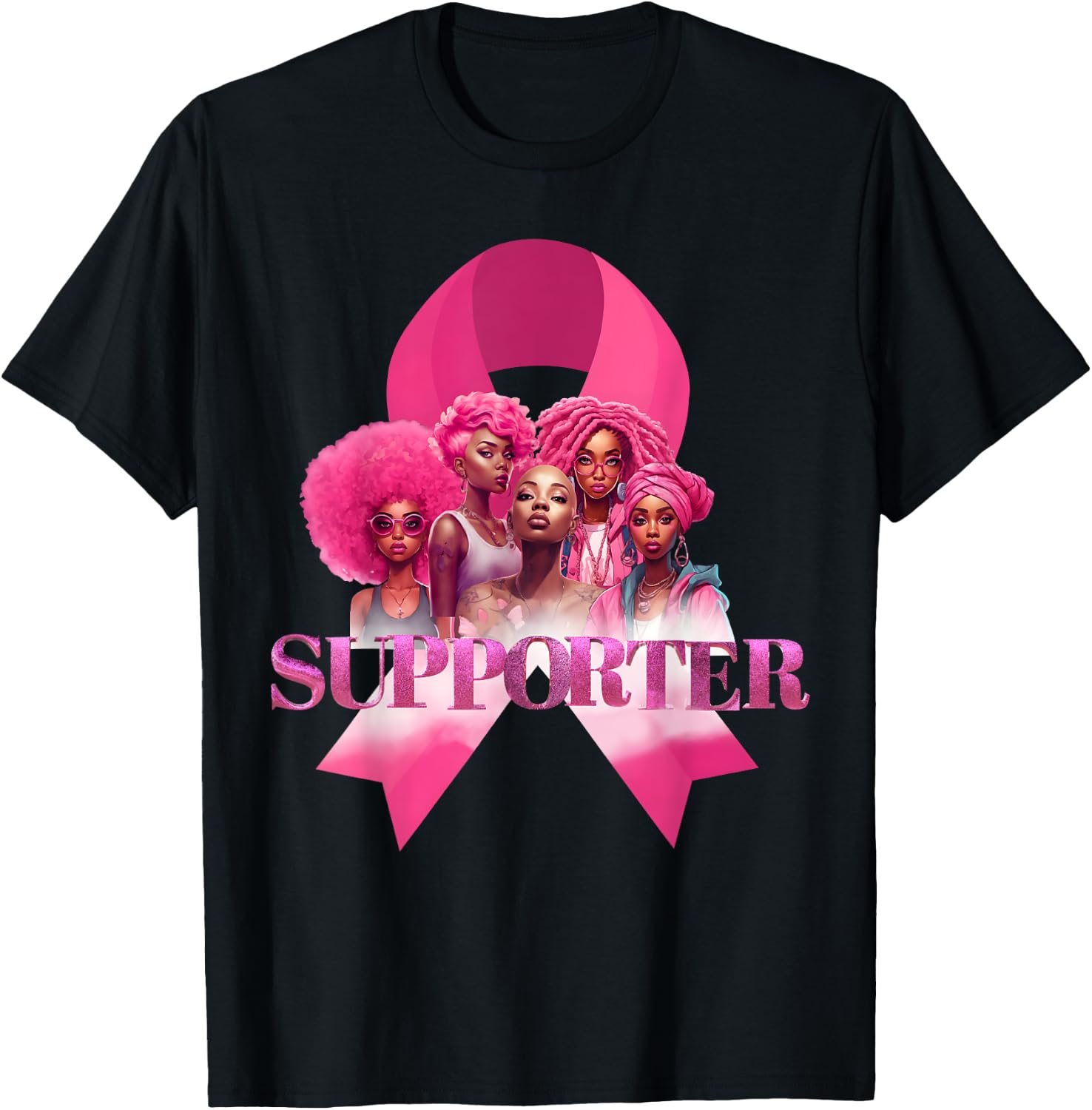 Breast Cancer Supporter Black Women In October We Wear Pink T-Shirt - T-Shirt | Black