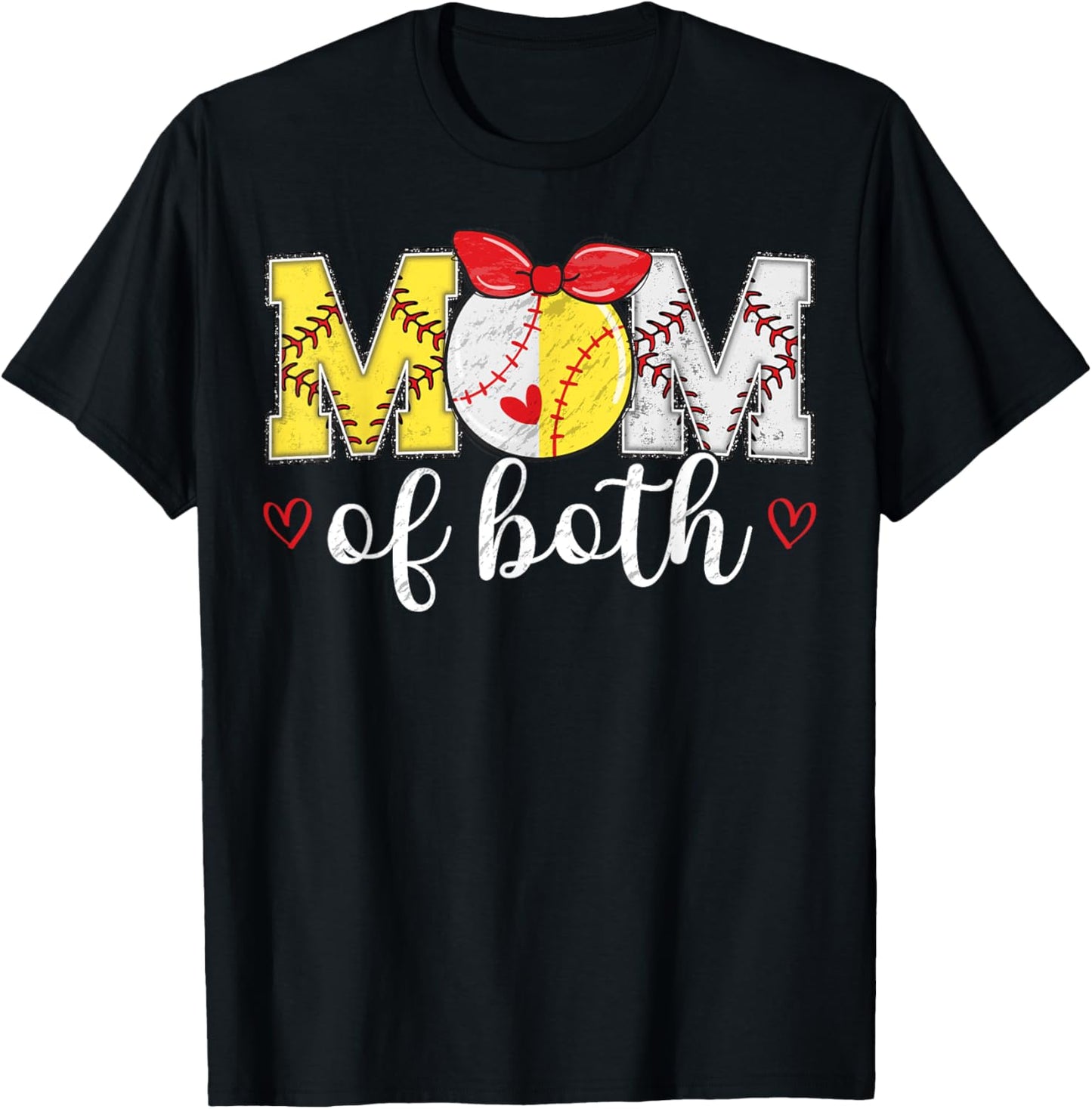 Mom Of Both Funny Baseball Softball Mother's Day T-Shirt - T-Shirt | Black