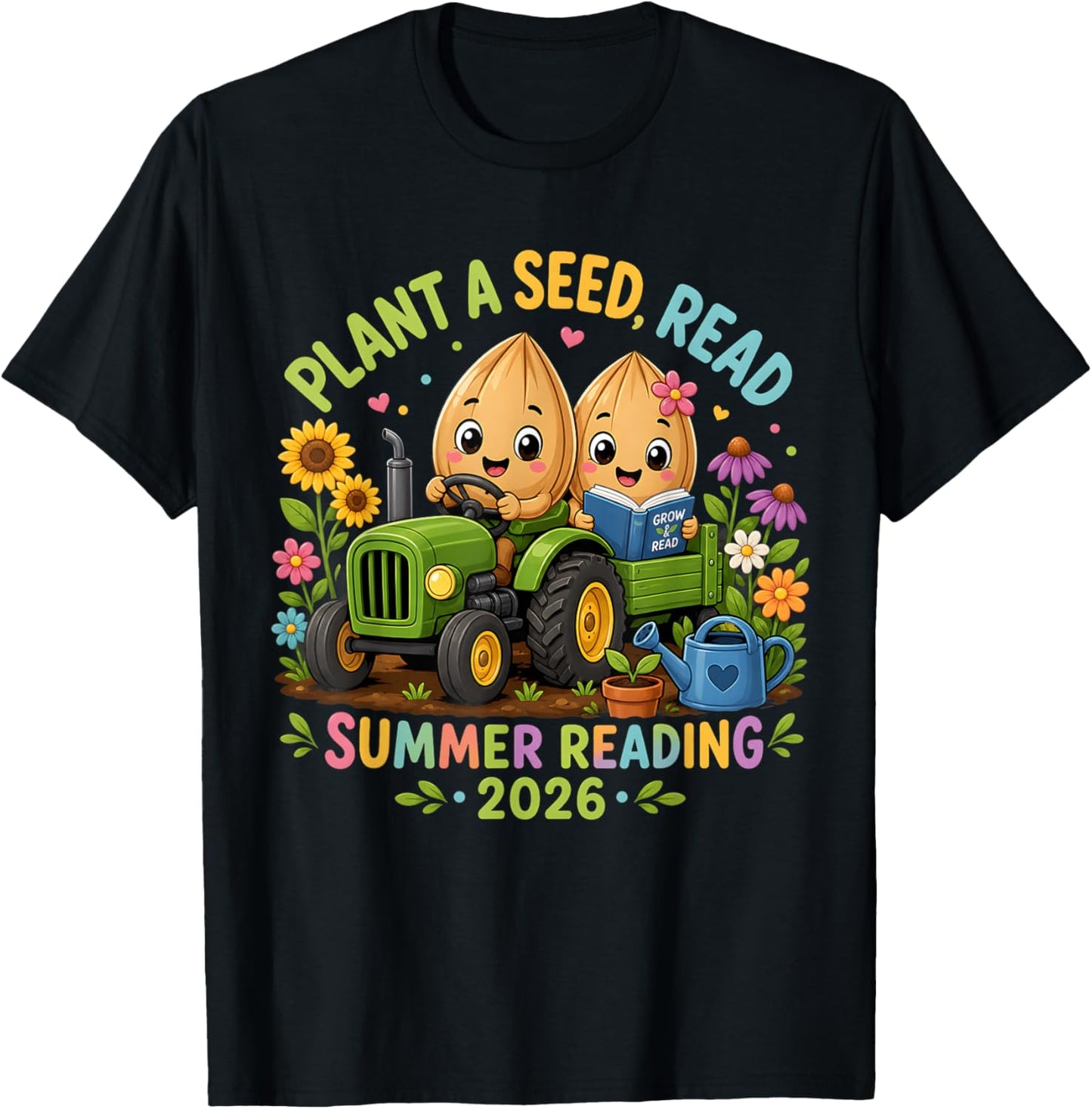 Plant A Seed Read 2026 Summer Reading Floral Farm Tractor T-Shirt - T-Shirt | Black