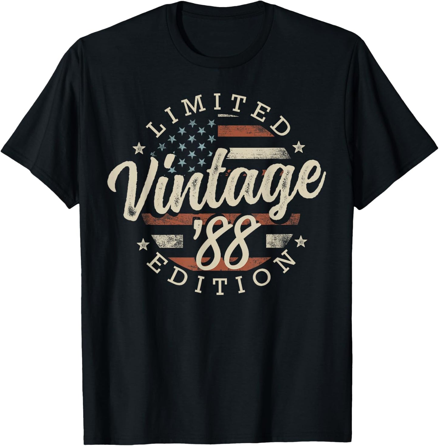 Vintage 1988 Limited Edition USA Flag 38th Birthday T-Shirt - T-Shirt | Black