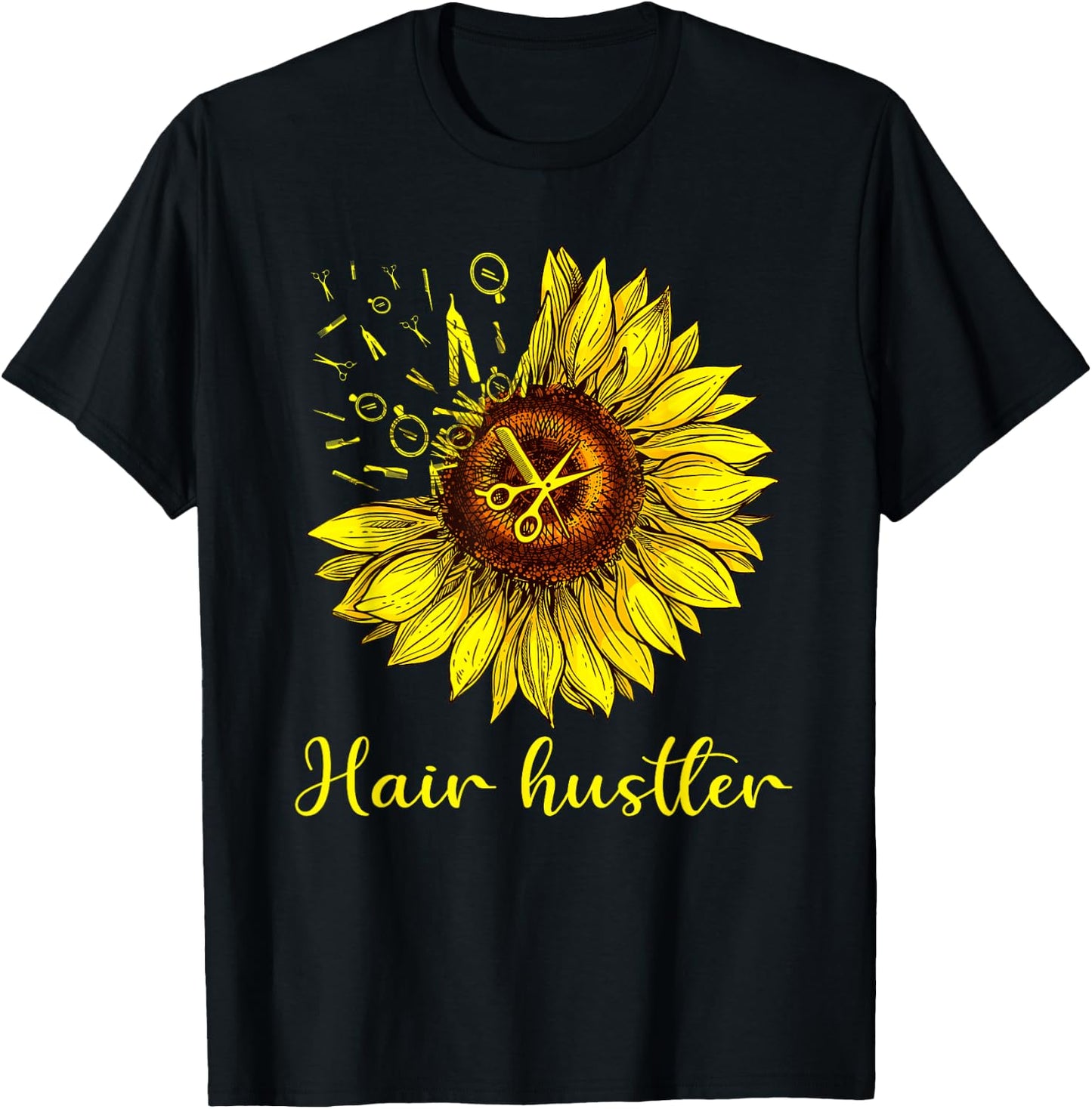 Hairstylist Hair Hustler Shirt St Sunflower Gift Women T-Shirt - T-Shirt | Black