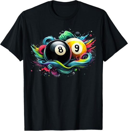 Billiards Pool Player 8 Ball 9 Ball Paint Art Billiard Balls T-Shirt - T-Shirt | Black