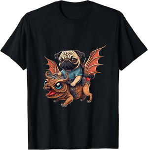 Cute Pug Riding On A Dragon T-Shirt - T-Shirt | Black
