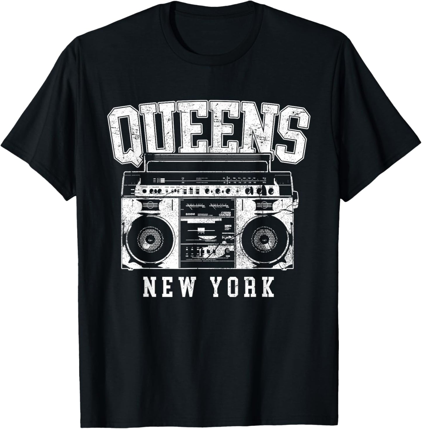 Queens New York - NYC Boombox - Old School Hip Hop T-Shirt - T-Shirt | Black