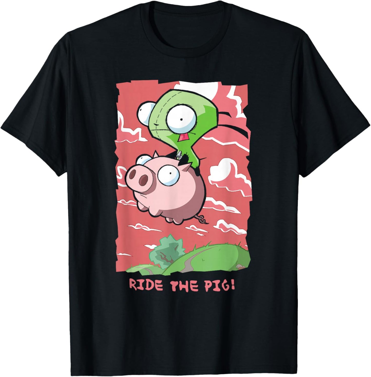 Invader Zim G.I.R Ride The Pig! Hilarious Poster T-Shirt - T-Shirt | Black
