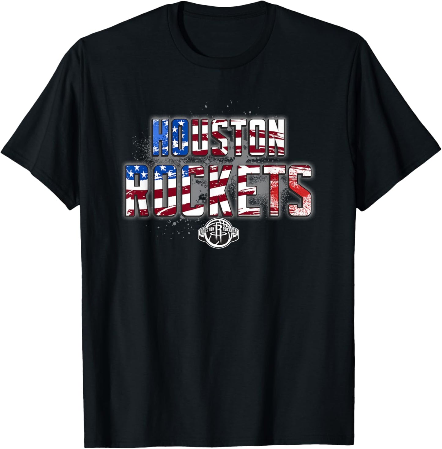 NBA Houston Rockets American Flag Distressed Paint Spill T-Shirt - T-Shirt | Black