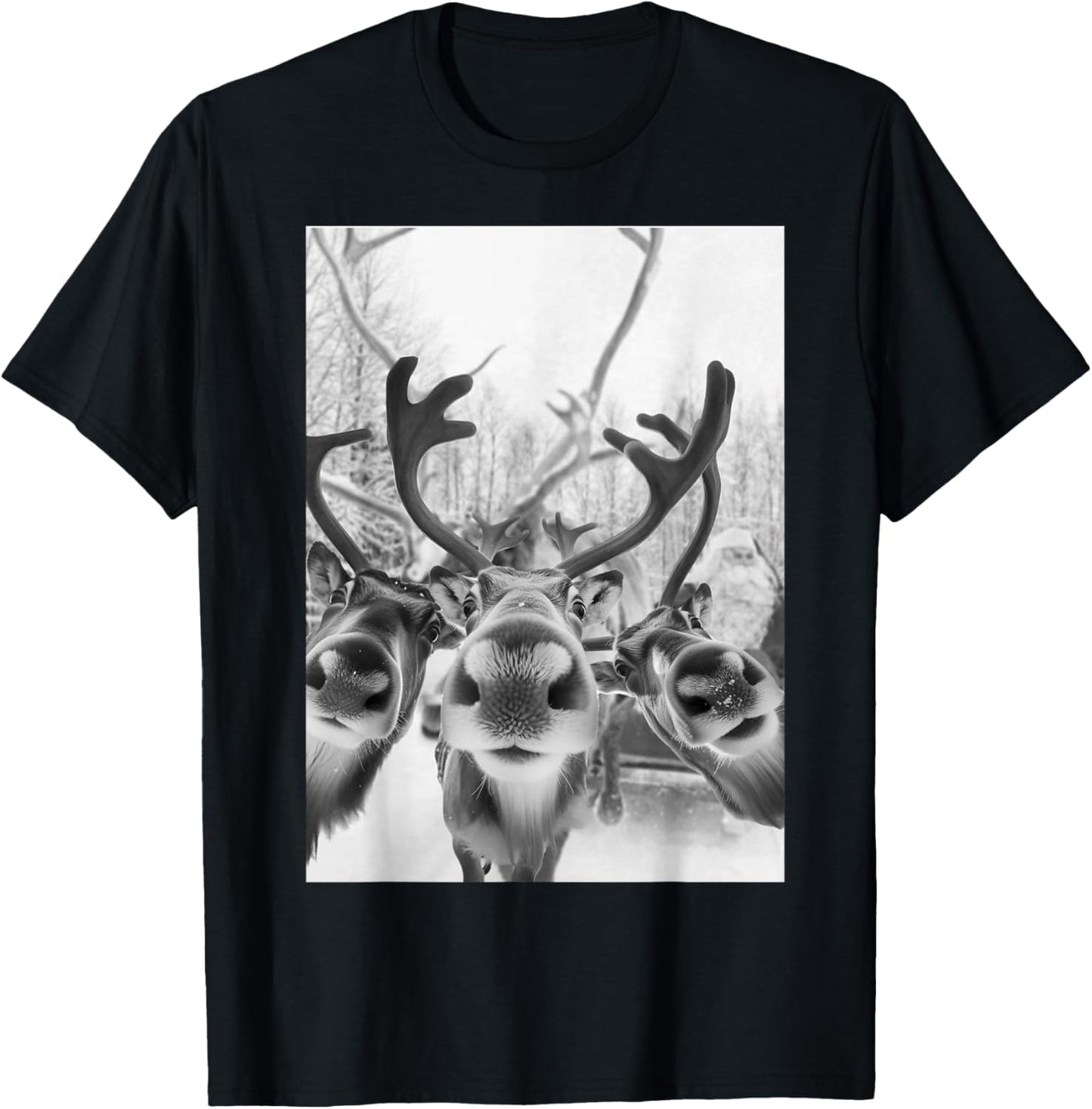 Funny Reindeer Selfie With Santa Christmas T-Shirt - T-Shirt | Black