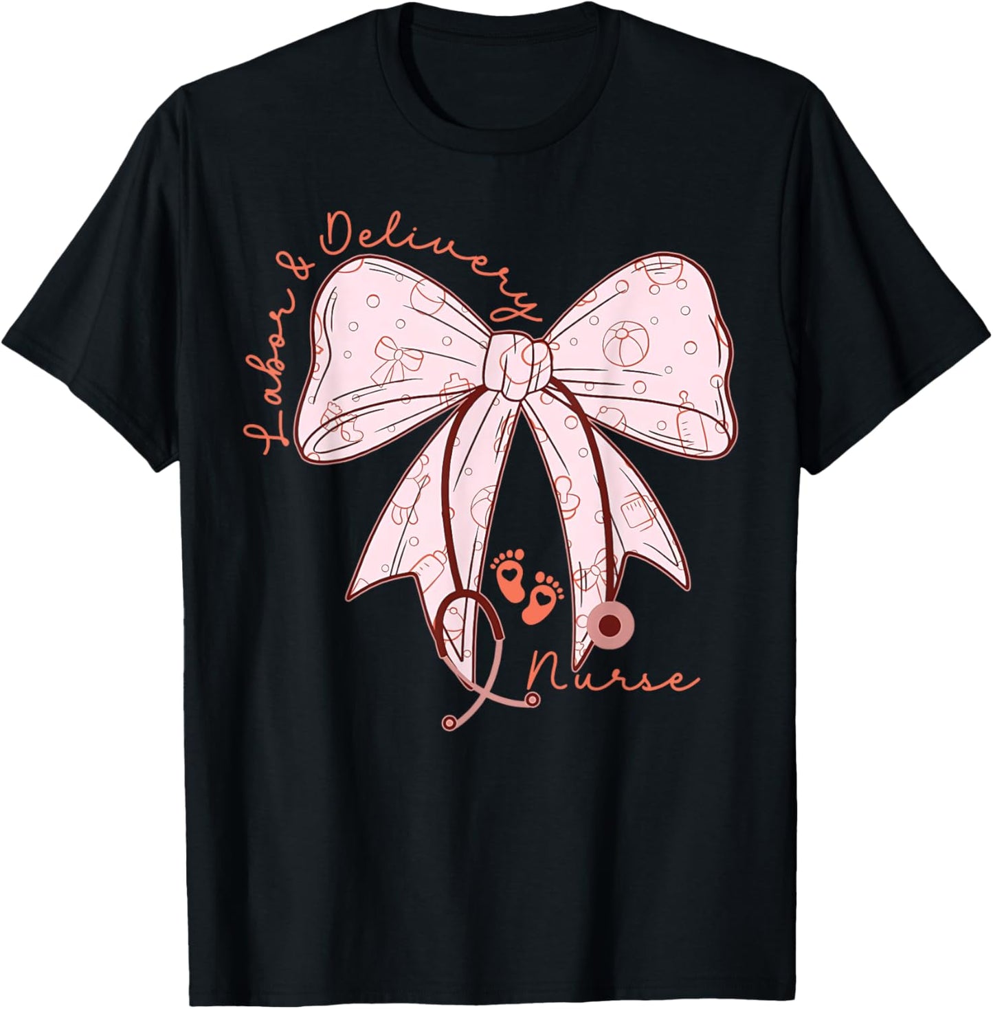 Cute Coquette Bow Labor and Delivery Unit Baby Ob RN Nurse T-Shirt - T-Shirt | Black