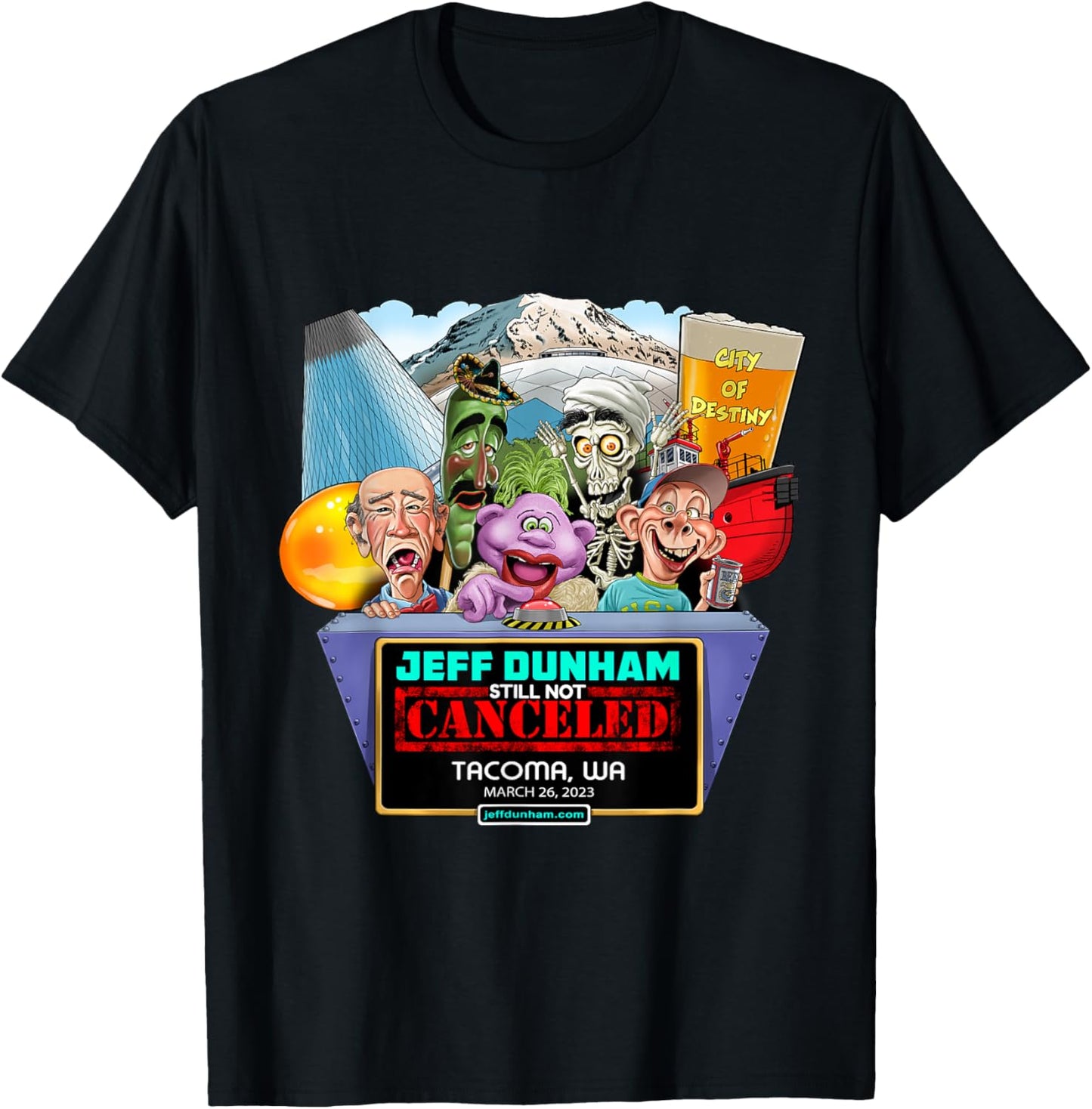 Jeff Dunham Tacoma 2023 Black - Classic Fit, Cotton, Short Sleeve T-Shirt - T-Shirt | Black
