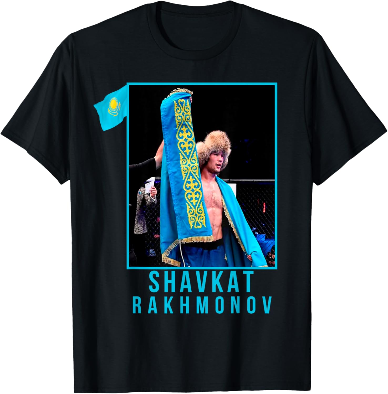 Shavkat Nomad Rakhmonov Champion Mma Kazakhstan Flag T-Shirt - T-Shirt | Black