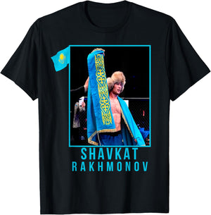 Shavkat Nomad Rakhmonov Champion Mma Kazakhstan Flag T-Shirt - T-Shirt | Black