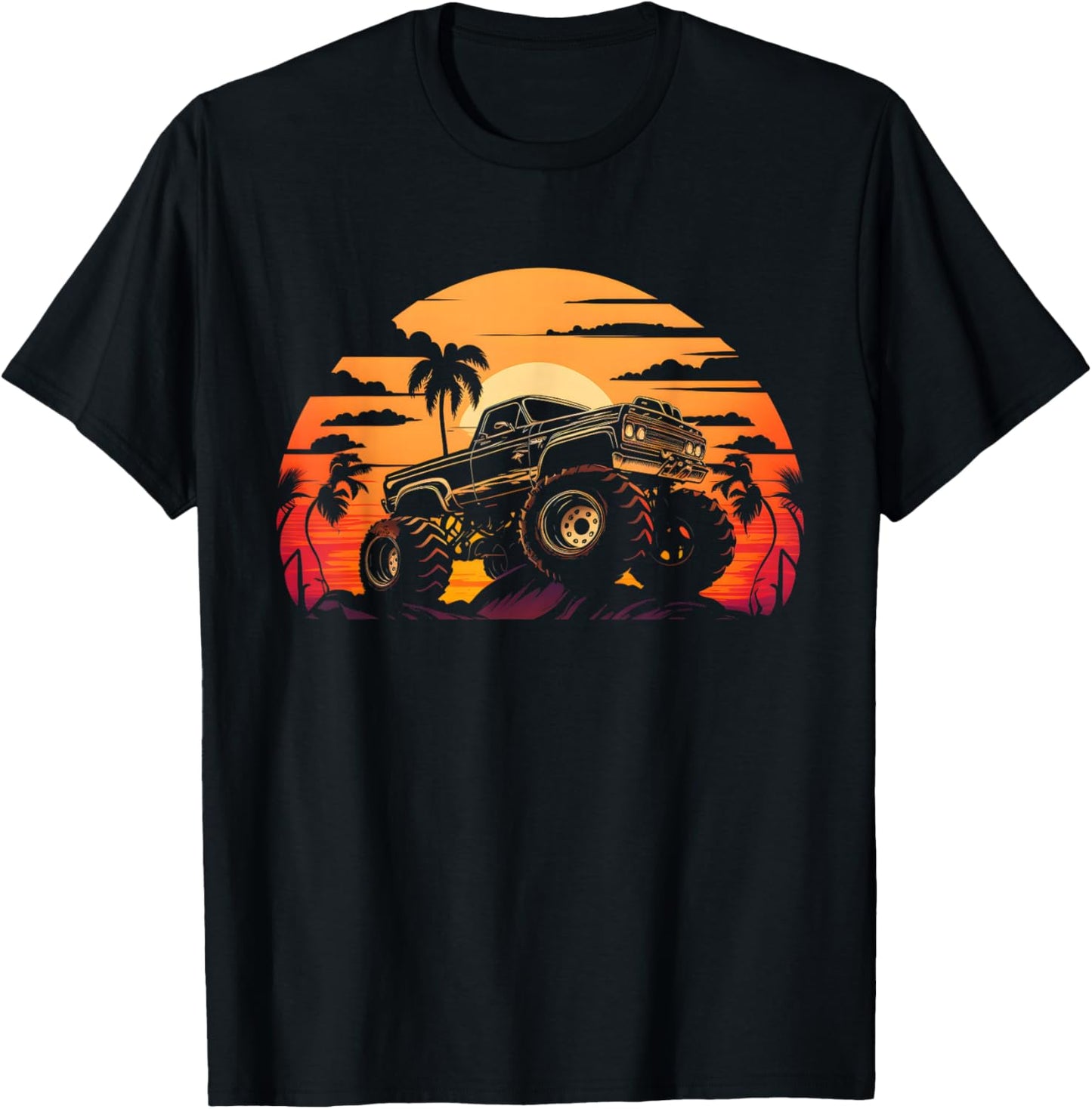 Retro Vintage Monster Truck Retro Sunset Monster Truck Boys T-Shirt - T-Shirt | Black