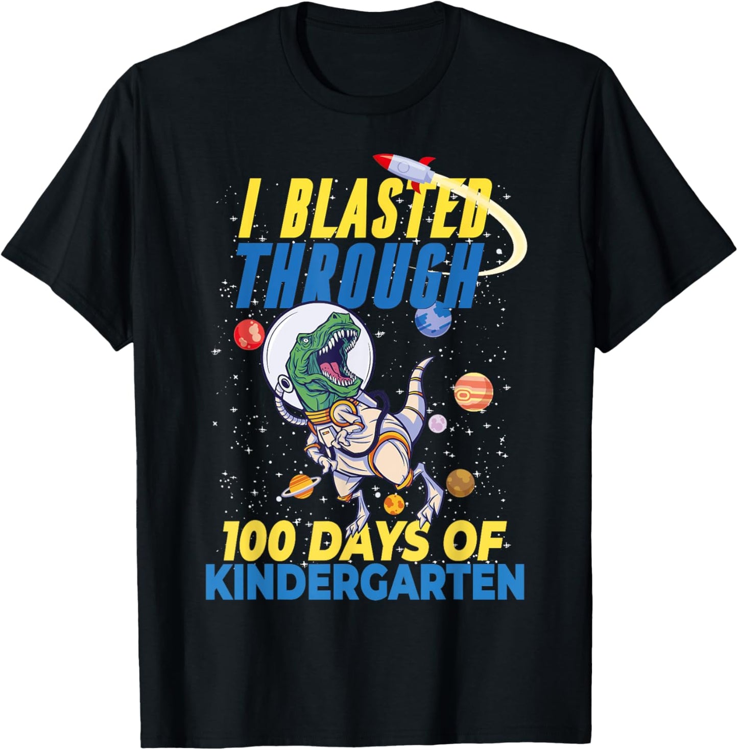 100 Days of Kindergarten Astronaut Dinosaur Kids Teachers T-Shirt - T-Shirt | Black