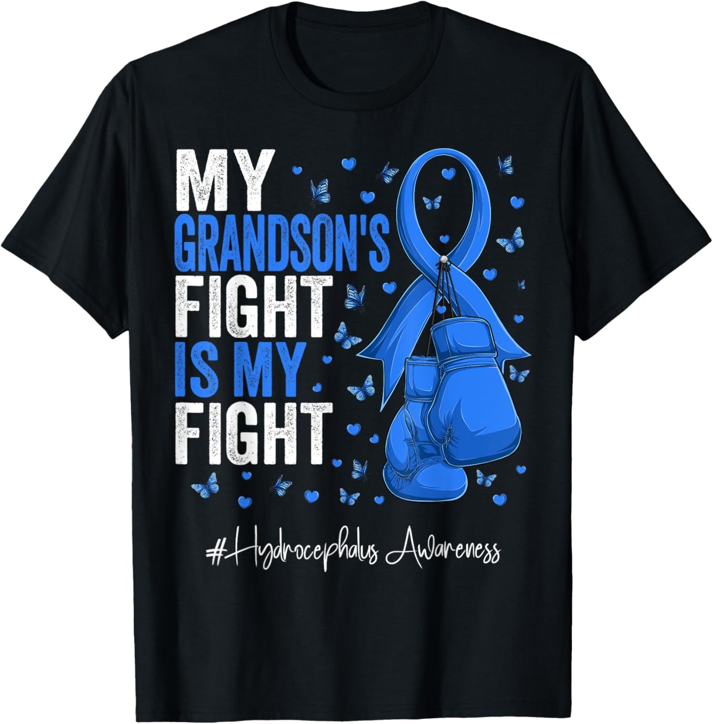 Blue Ribbon Grandson Hydrocephalus Awareness T-Shirt - T-Shirt | Black