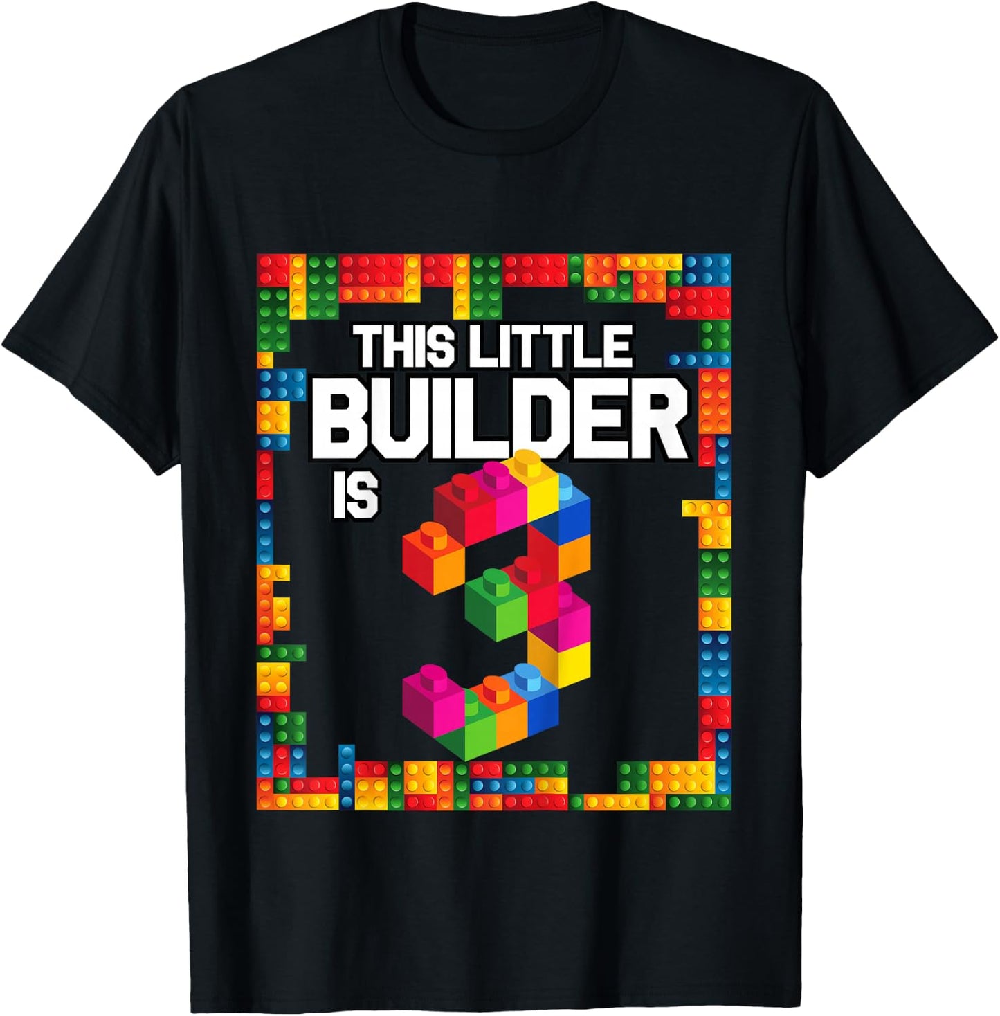 3 Year Old Building Blocks Birthday T Shirt Brick 3rd Gift T-Shirt - T-Shirt | Black