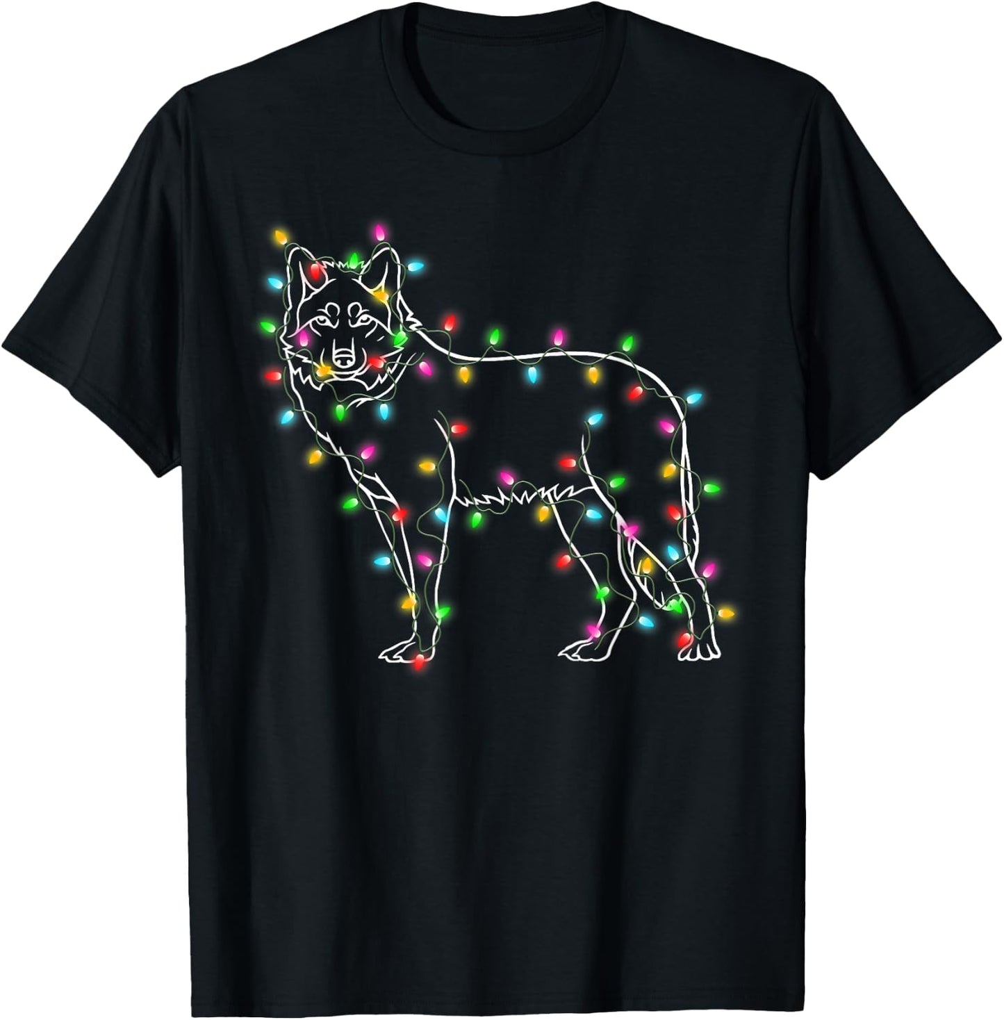 Wolfs Tree Christmas Sweater Xmas Pet Animal Wolf Lover Gift T-Shirt - T-Shirt | Black