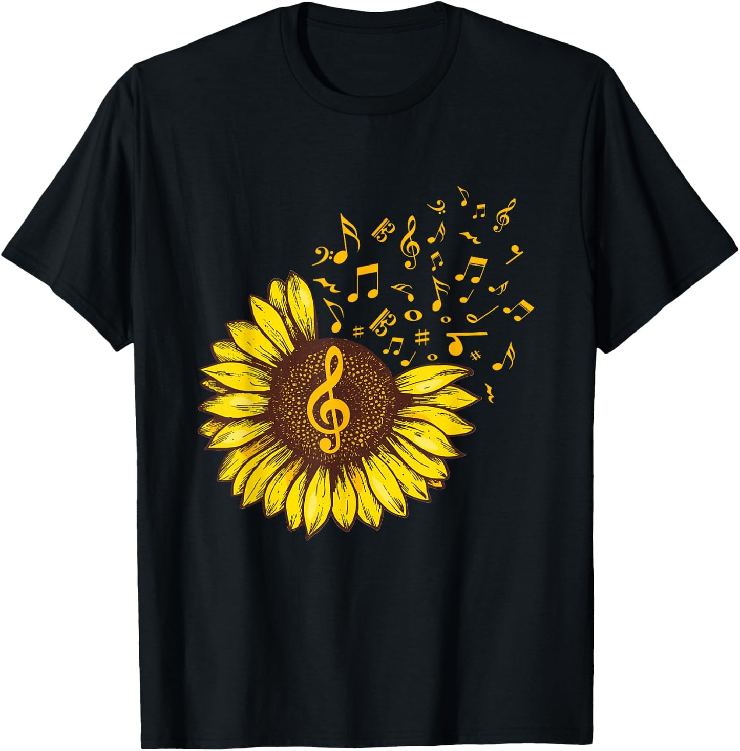 Sunflower Music Note Music Lovers T-Shirt - T-Shirt | Black