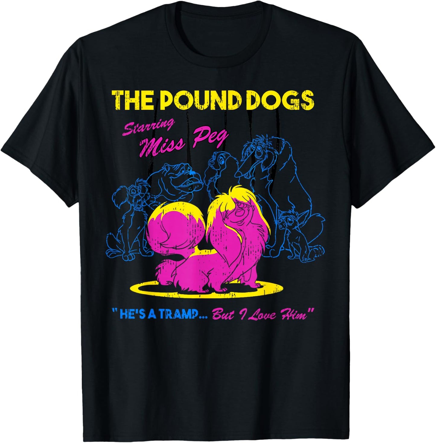Disney The Lady And The Tramp Miss Peg Neon Portrait T-Shirt - T-Shirt | Black