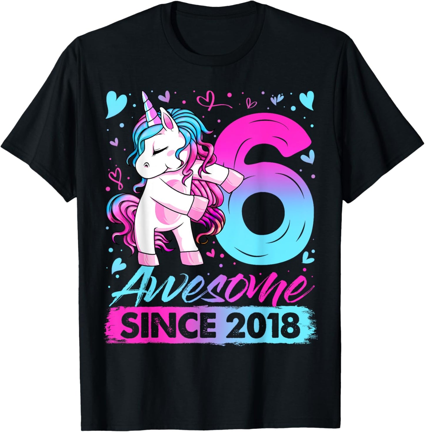 6 Years Old Flossing Unicorn Gifts 6th Birthday Girl Party T-Shirt - T-Shirt | Black