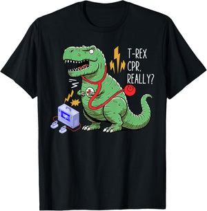 T-Rex CPR Really Dinosaur EMS Paramedic EMT Nurse T-Shirt - T-Shirt | Black