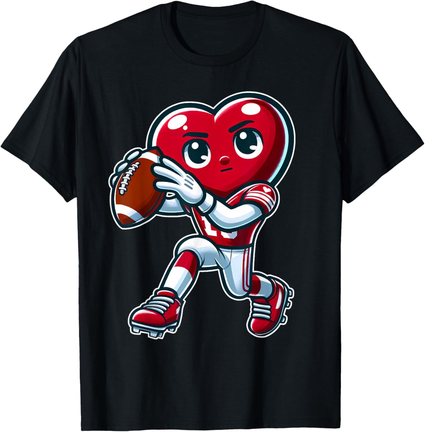 Valentine's Day Heart Quarterback Football Sports T-Shirt - T-Shirt | Black