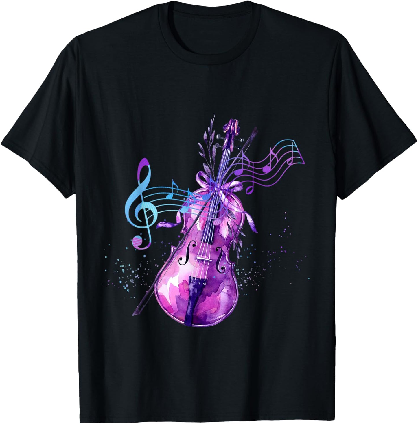 Violin Lilac Violin Watercolor Flowers T-Shirt - T-Shirt | Black