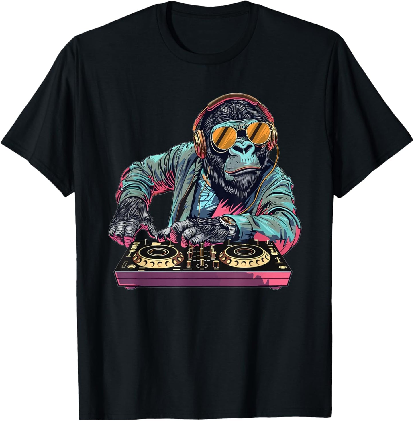 Cartoon Gorilla DJ T-Shirt - T-Shirt | Black