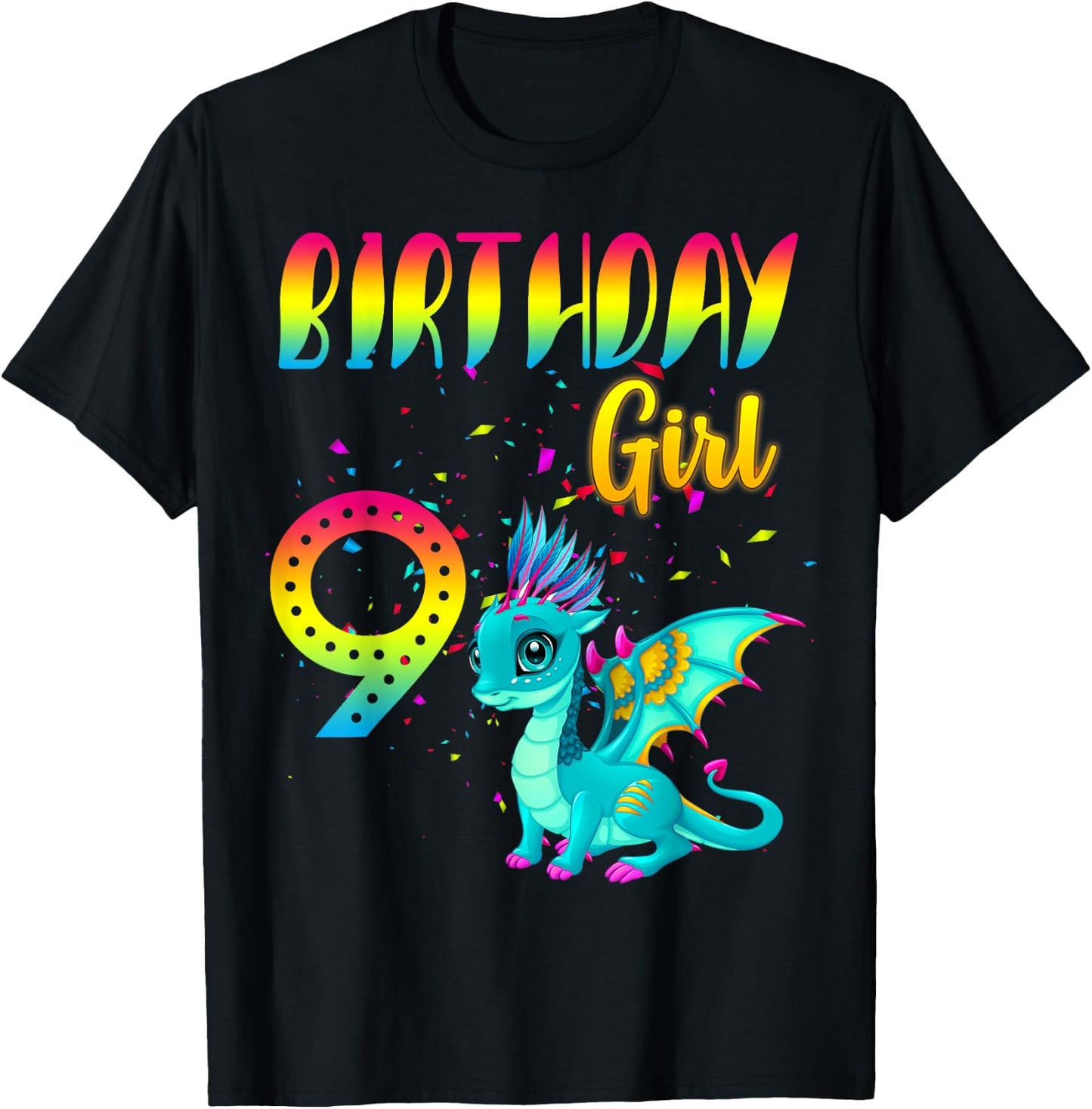 Birthday Girl Dragon 9 Theme Party Outfit T-Shirt - T-Shirt | Black