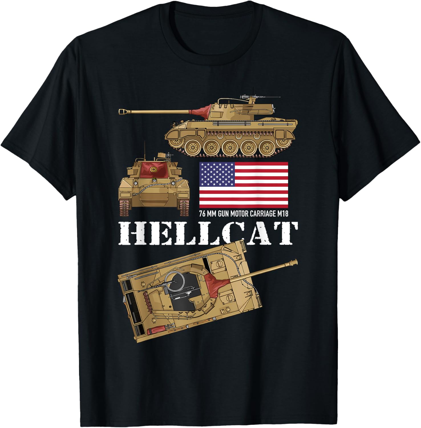 M18 Hellcat WW2 American Tank Destroyer Tanks Diagram Flag Women Kids T-Shirt - T-Shirt | Black