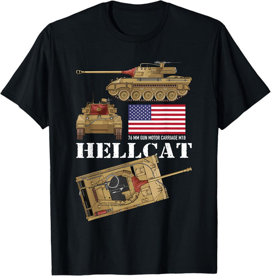 M18 Hellcat WW2 American Tank Destroyer Tanks Diagram Flag Women Kids T-Shirt - T-Shirt | Black
