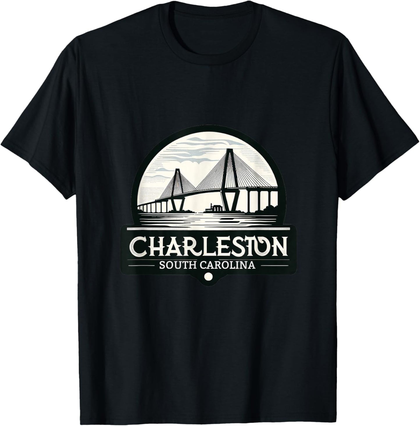 Charleston South Carolina Ravenel Bridge Skyline T-Shirt - T-Shirt | Black
