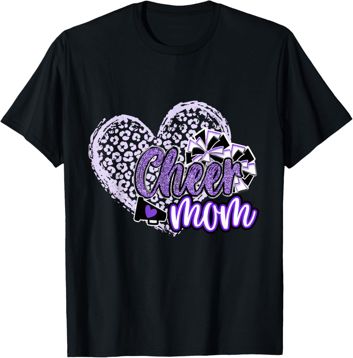 Cheer Mom Shirt, Megaphone Purple Leopard Cheetah Print T-Shirt - T-Shirt | Black