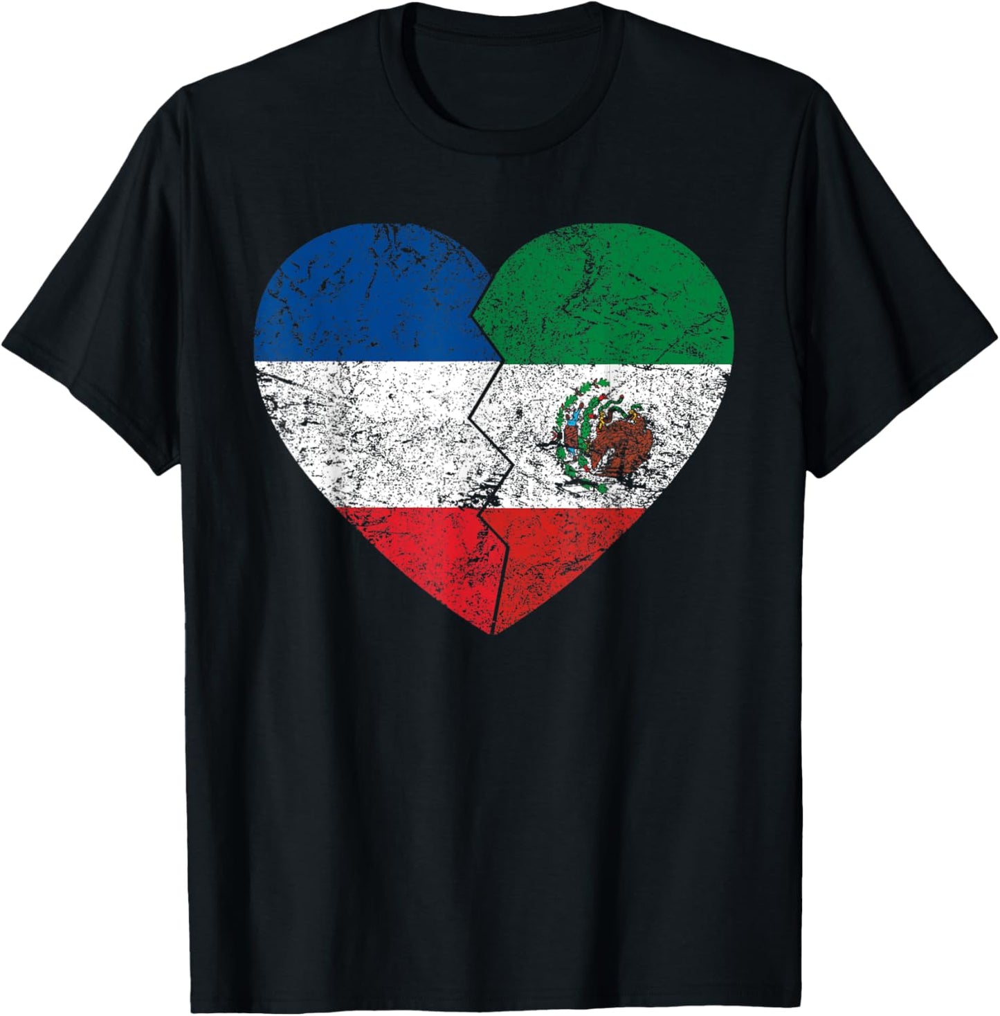 Drapeau mexicain français en forme de cœur | France Mexique Roots Vintage T-Shirt - T-Shirt | Black