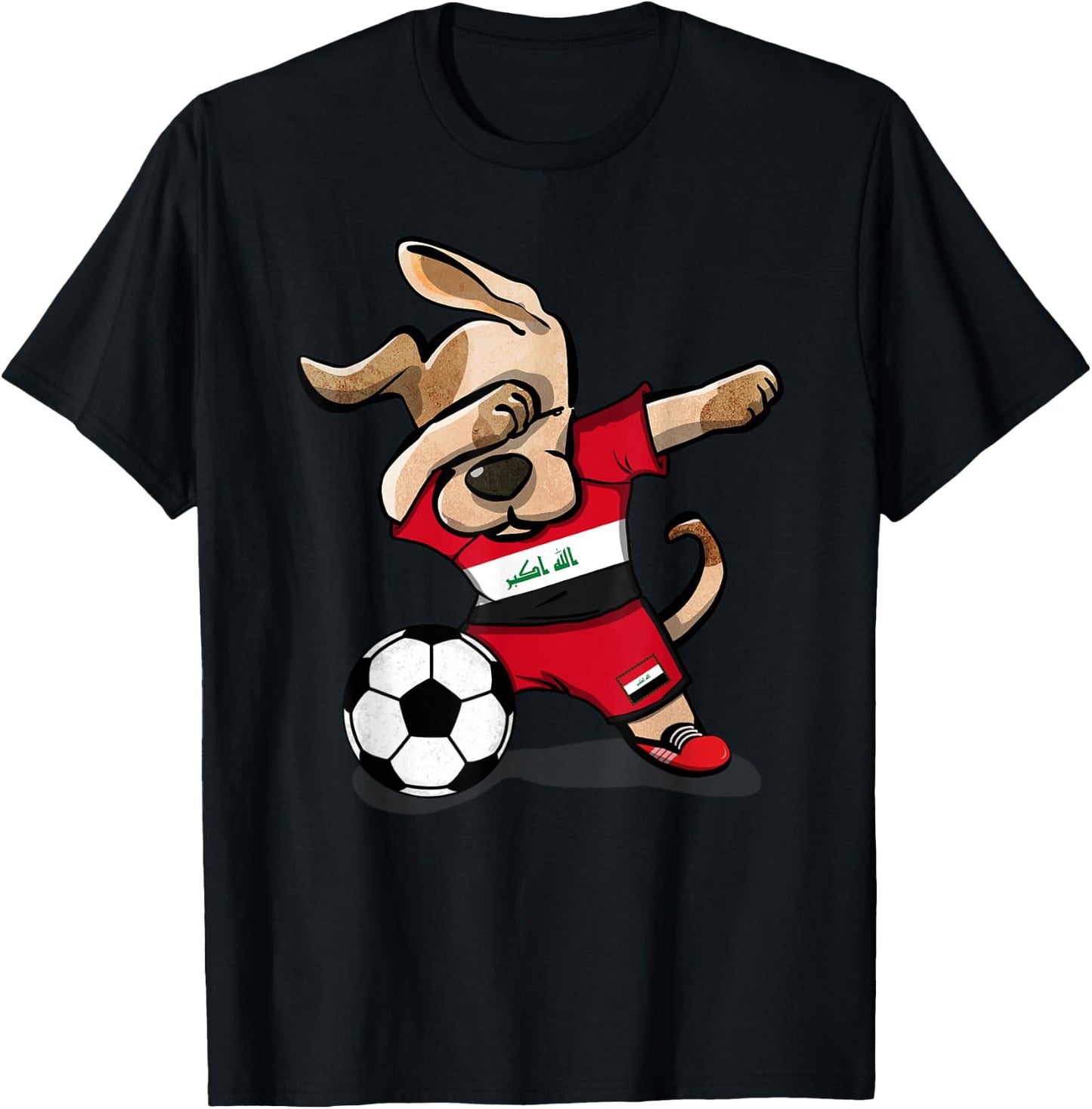 Dabbing Dog Iraq Soccer Fans Jersey Iraqi Football Lovers Men Women Girls Kids T-Shirt - T-Shirt | Black