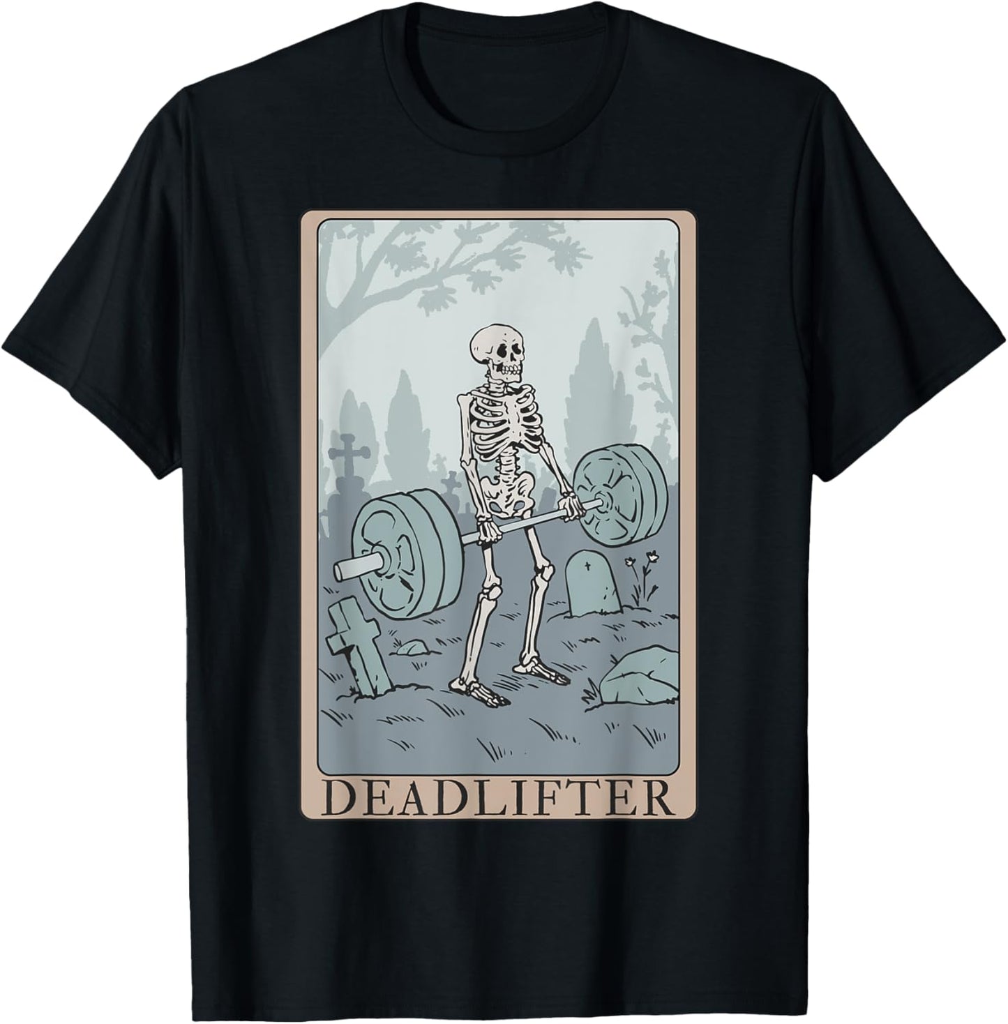 Funny Skeleton Tarot Card Deadlifter Bodybuilding T-Shirt - T-Shirt | Black