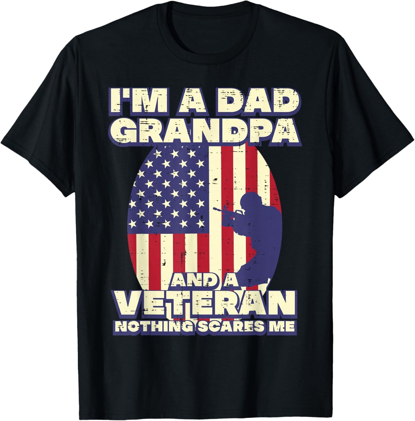 Dad Grandpa Veteran Flag Fathers Grandparent Day Patriot Men T-Shirt - T-Shirt | Black