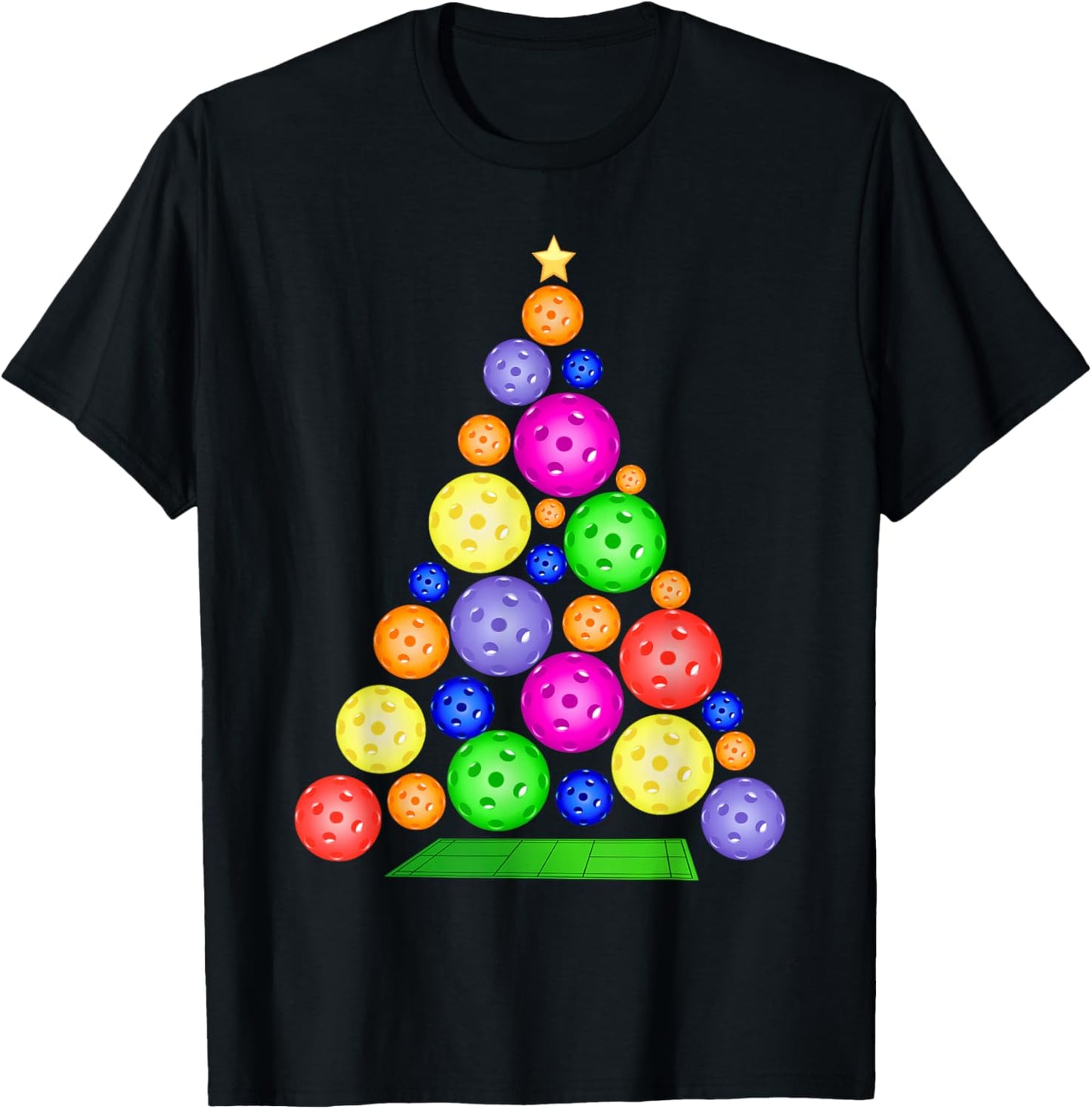 Pickleball Christmas Tree T-Shirt - T-Shirt | Black