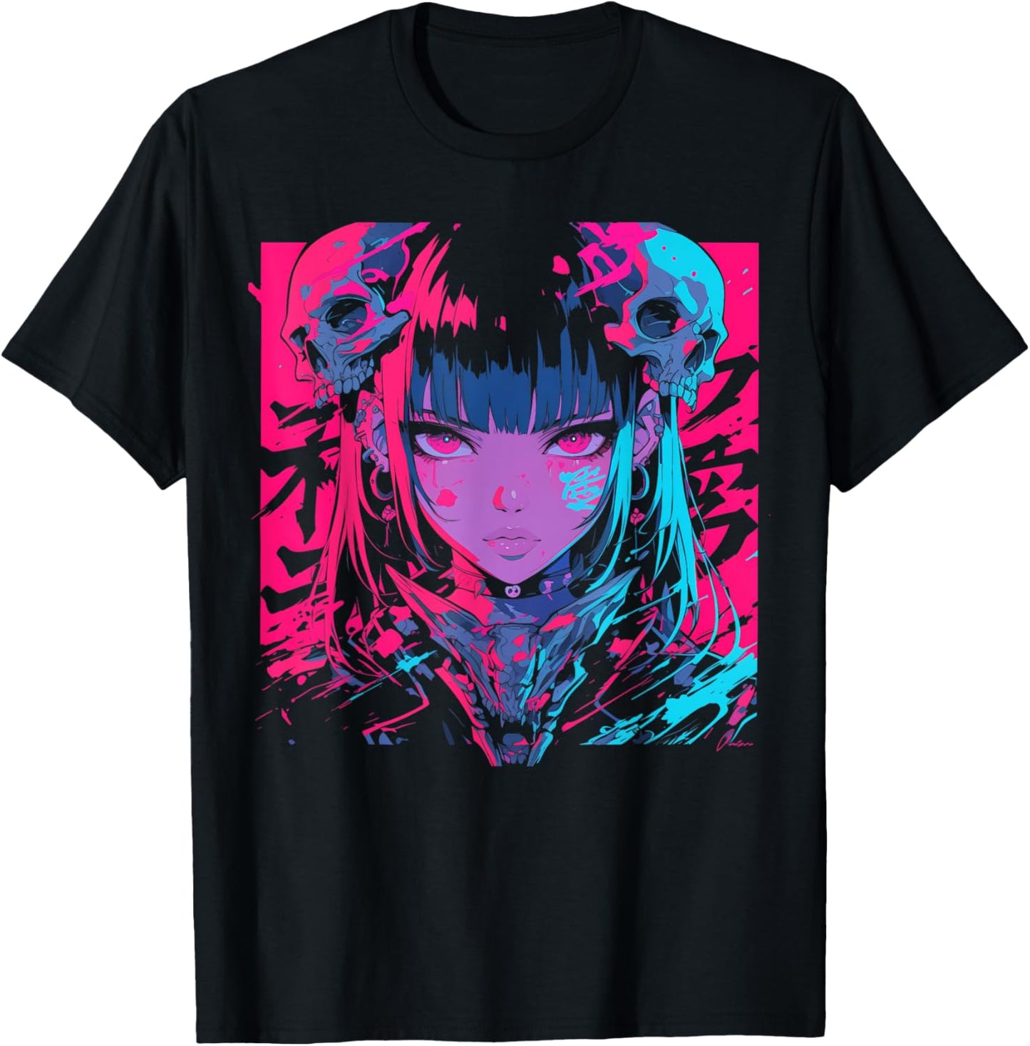Goth Grunge Demon Anime Girl Waifu Horror Alt Aesthetic T-Shirt - T-Shirt | Black