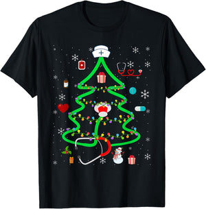 Christmas Nurse Stethoscope Christmas Tree RN Nursing T-Shirt - T-Shirt | Black