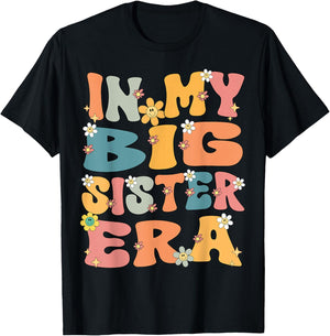 In My Big Sister Era Groovy Big Sister 2025 Cute Big Sis T-Shirt - T-Shirt | Black