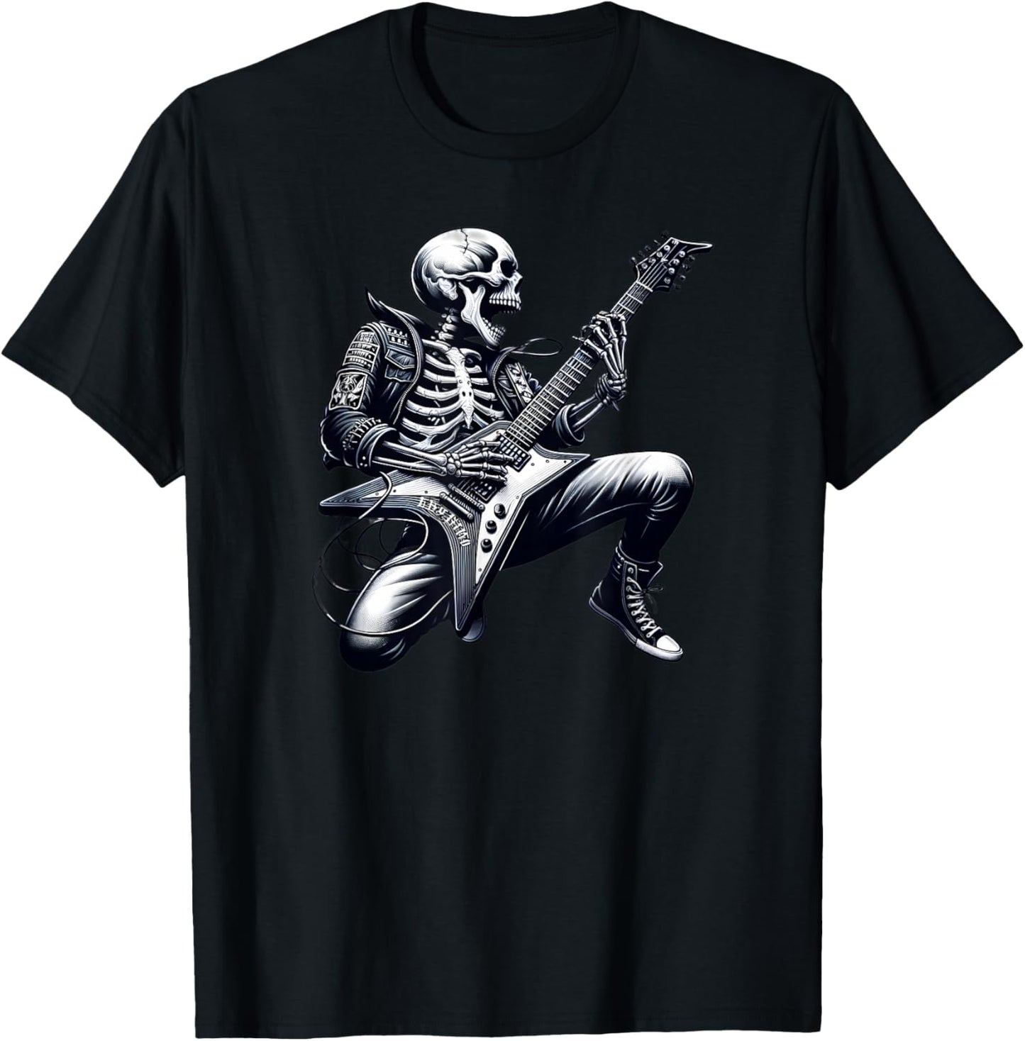 Skeleton Playing Guitar Rock n Roll Graphic Skeleton T-Shirt - T-Shirt | Black