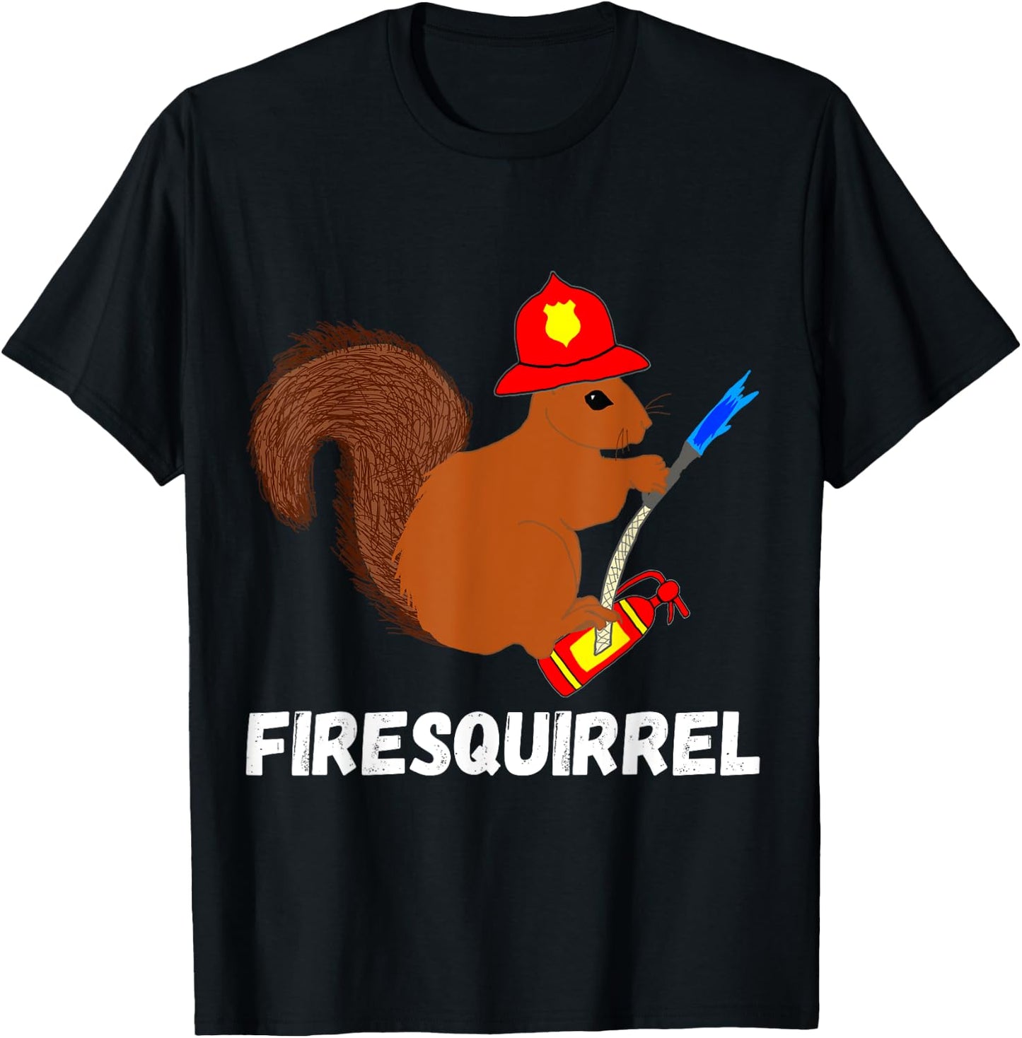 Firefighter Squirrel Funny Fire Fighter Rodent Fireman T-Shirt - T-Shirt | Black